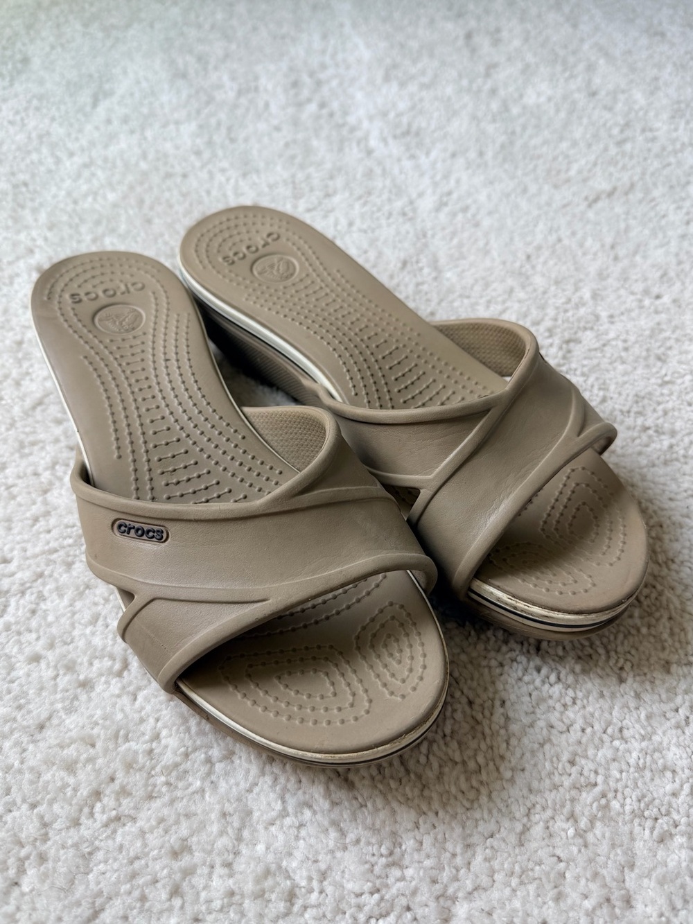 CROCS Women's Taupe Slide Sandals